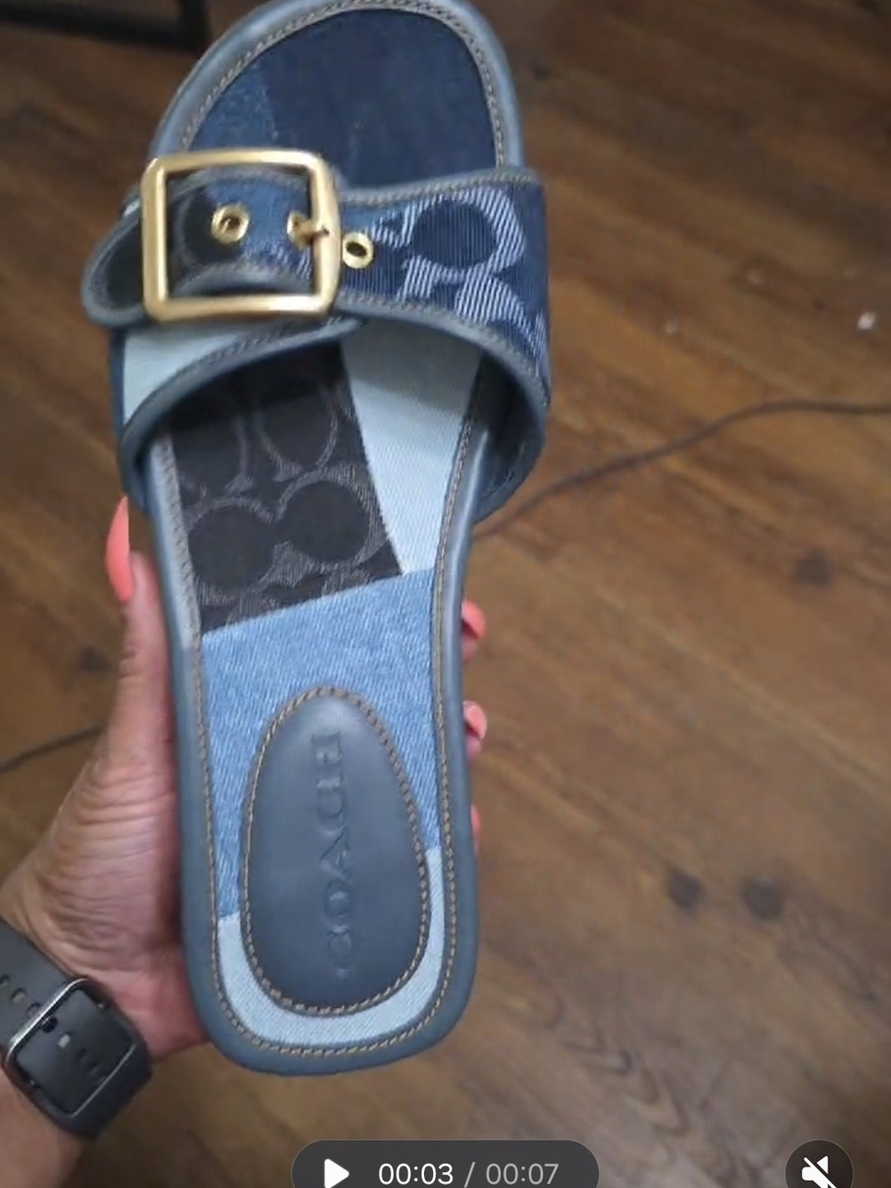 COACH Penelope Signature C Sandal Blue Buckle Sandals